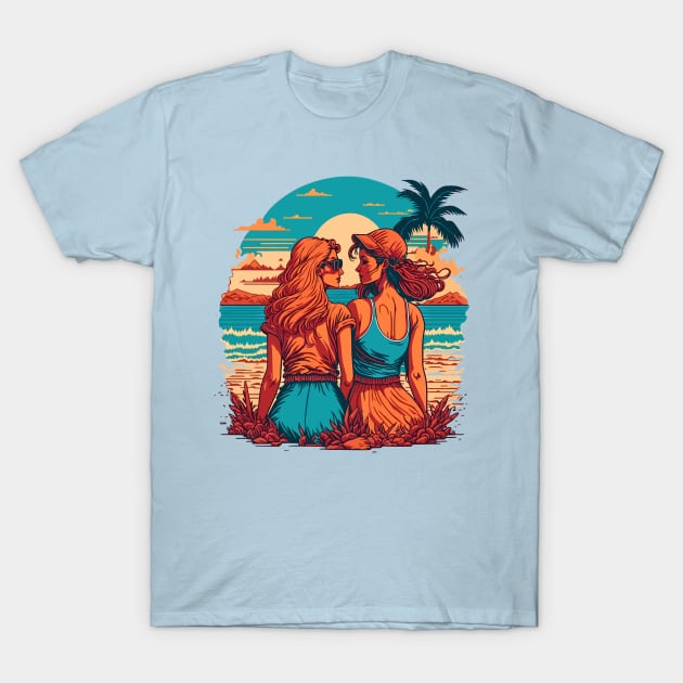 Two Girls on The Beach T-Shirt by ElMass